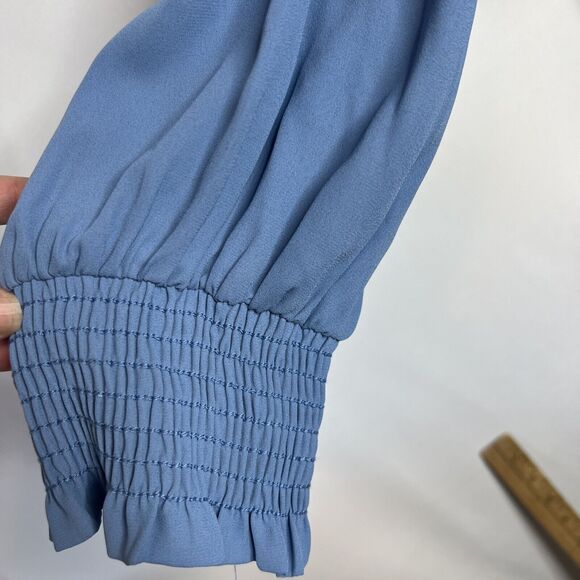 Karen Kane Blouse Womens Size XL Baby Blue Layered Top Smocked Wrist & Neckline - Picture 3 of 11